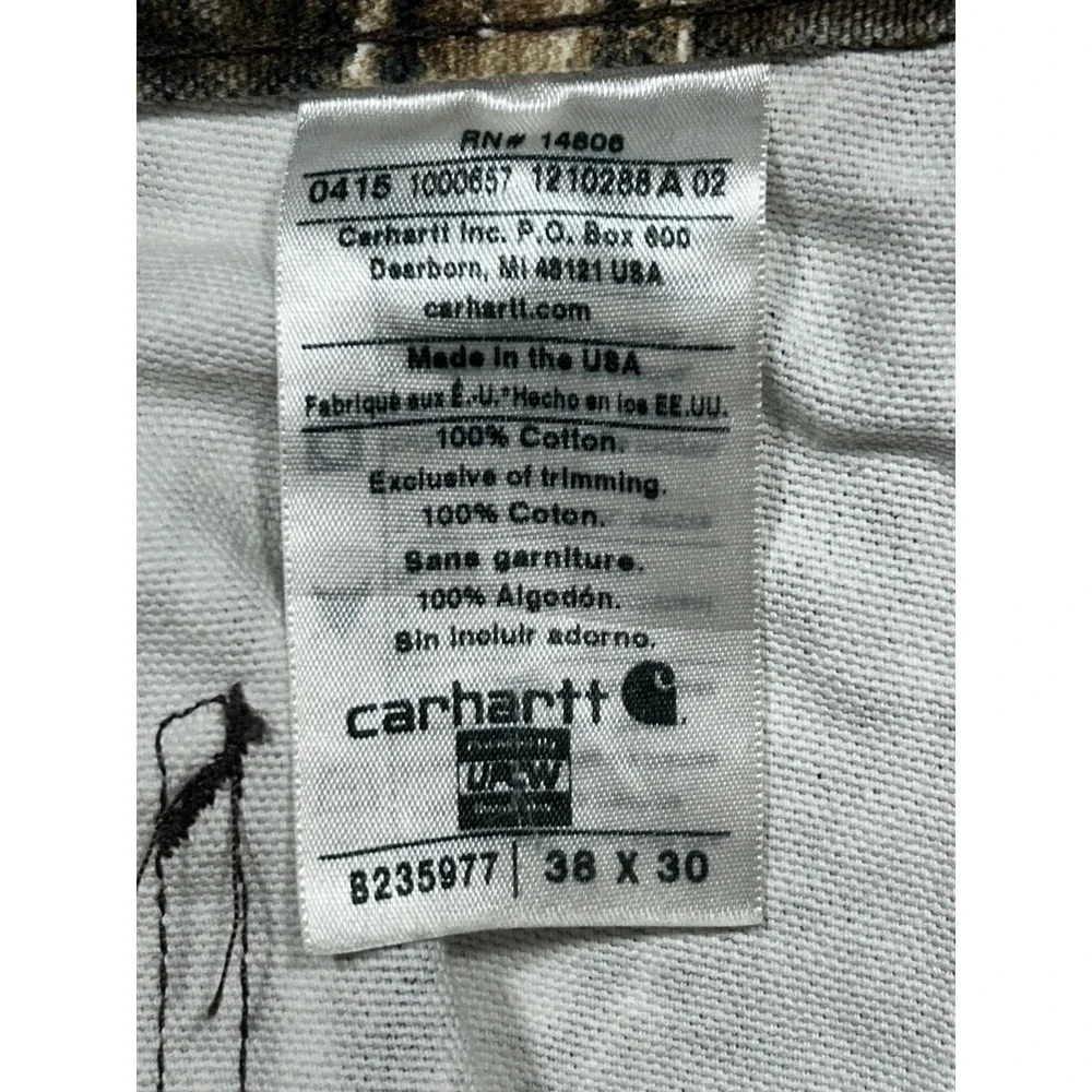 Vintage Carhartt Men 38 B235977 Camo Dungaree Hunting Carpenter Cargo Pants‎ USA